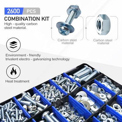 2600 Piece Bolt and Nut Hardware Assortment Kit