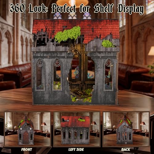 VORATHIS Book Nook Kit, 3D Wooden Puzzle for Adults(Lost Cathedral) - color: Lost Cathedral
