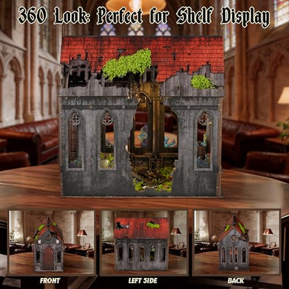 VORATHIS Book Nook Kit, 3D Wooden Puzzle for Adults(Lost Cathedral) - color: Lost Cathedral