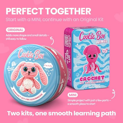 Cookie Box Crochet Kit for Beginners, Bunny Lola - color: Pink