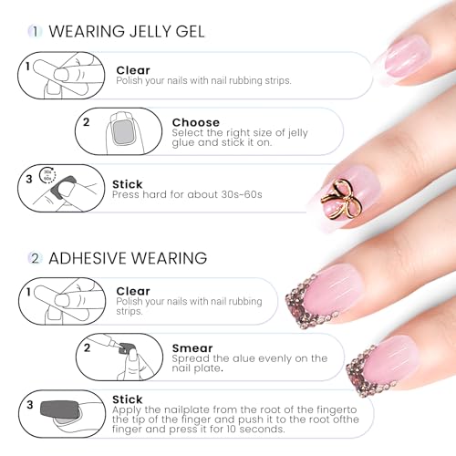 6 Packs (144 Pcs) | Reusable Press on Nails | Stick on Nails 12 Sizes-6 Styles | Cute Bow Nails - color: Cute Bow Nails