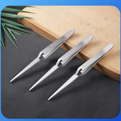 3 PCS Precision Cross Locking Tweezers for Crafting, Precision Tweezers for Crafts, Stainless Steel Reverse Tweezer for Paper Crafting Modeling Soldering Jewelry Electronics Laboratory
