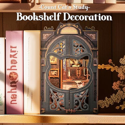 Book Nook Kit Count Cat's Study - 3D Wooden Puzzles with LED - color: Count Cat's Study