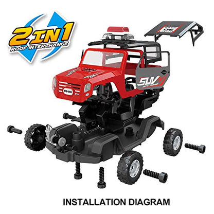 FYD 2in1 Take Apart Jeep Car STEM Learning Assembly Playset with Functional Battery-Powered Drill - Early Childhood Developmental Skills Construction Toy for Boys Kids Aged 3 and up