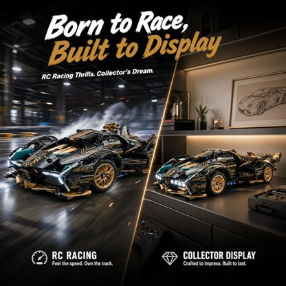 RC Car Building Kit, 1:14 Scale RC Car, 975 Pieces, V12, LEDs