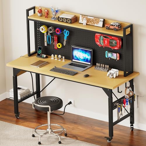 DWVO 60in Heavy Duty Workbench with Pegboard & Wheels Adjustable Work Table - size: 60" Workbench w/Pegboard
