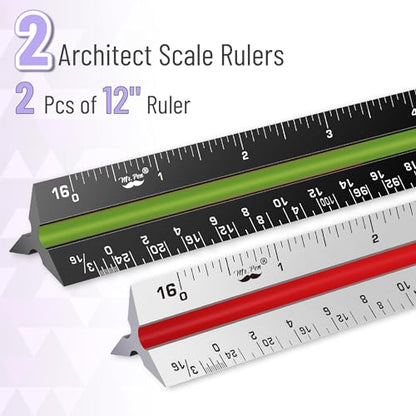 Mr. Pen- Architectural Scale Ruler, 12 Inch, 2 pcs, Black & Silver - color: Black & Silver, size: 2 Pack