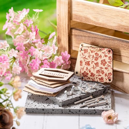 Leriton Micro Flower Press Kit 2.56 x 2.56 Inch Mini Wood Flower Press Kit Pocket Plant Leaf Preservation with 20 Specimen Papers for DIY Arts Crafts Pressing Plants
