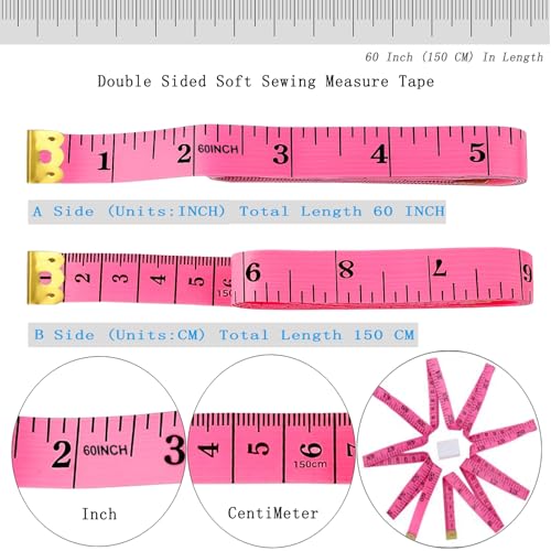 60 Inch Tape Measure Soft Measuring Tape for Body Fabric Sewing Tailor - color: Rose Red Black