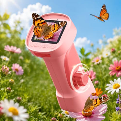 1000X Handheld Digital Microscope for Kids with 2.4" IPS Screen - color: Pink