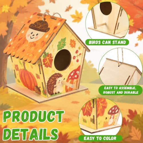 DoubleFill 36 Pack 4.3" Wooden Bird Houses Bulk for Kids with Front Perch