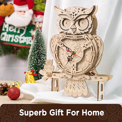 SYNARRY Wooden 3D Puzzles for Adults Model kit Owl Clock - Mechanical Model Building Kit DIY Hobbies for Kids Teens Men Women 126PCS Puzzle Craft Gift Home Decor for Easter Basket Stuffers