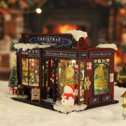 fifijoy Christmas Miniature Dollhouse Kit, DIY Dollhouse Miniature House Kit for Adults, Tiny House Kits Mini Model Building Sets with Music (Christmas Wonderland) - color: Christmas Wonderland