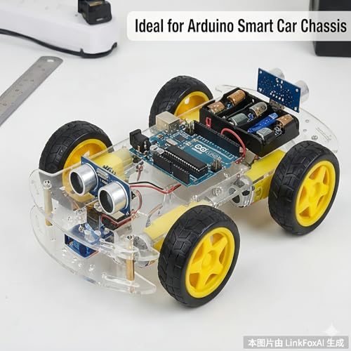 4 Sets TT Motor and Wheels Kit: DC 3V-6V Dual Shaft Gear Motor 200RPM 1:48 Ratio with 65mm Rubber Tires for Arduino Smart Car Chassis, DIY STEM Robotics Projects (No Wires Included)