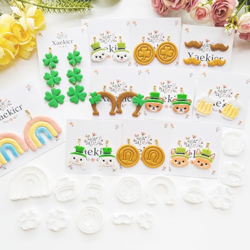 St. Patrick's Day Polymer Clay Cutters Set - 10pcs Sharp & Durable Leprechaun, Horseshoe & Beer Mug Shapes for DIY Earring Jewelry Making, Soft Clay Crafts & Holiday Supplies - color: 2K color