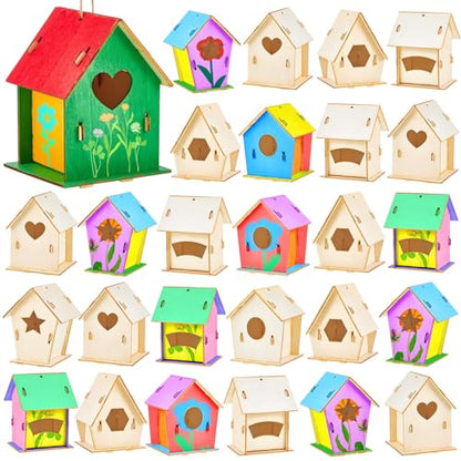 Juexica 15 Pcs DIY Wooden Birdhouse Kit for Kids to Paint Craft Art Modern - color: Modern