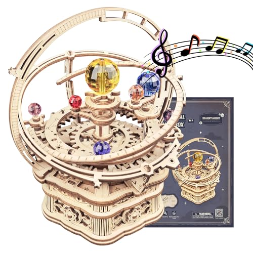 ROKR 3D Puzzles for Adults Orrery Music Box Wooden Model Building Set, DIY Wood Craft Kit Solar System Kit STEM Toys Gifts for Man/Woman