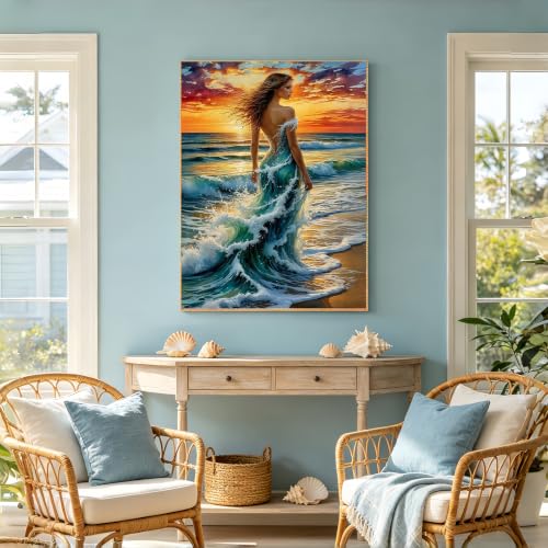5D Ocean Wave Woman Diamond Art kits for Adults Beginners 12x16inch - color: KM1073-1