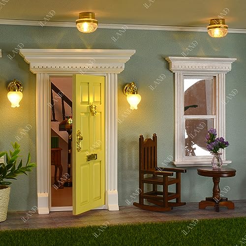 iLAND Dollhouse Door on 1 12 Scale, Unfinished Paintable Neoclassical Wooden Door w/Metal Handle, Mail Slot, Key & Knocker, Miniature Building Supplies Dollhouse Furniture & Decor - style: Neoclassical Mini Door