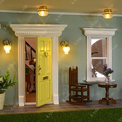 iLAND Dollhouse Door on 1 12 Scale, Unfinished Paintable Neoclassical Wooden Door w/Metal Handle, Mail Slot, Key & Knocker, Miniature Building Supplies Dollhouse Furniture & Decor - style: Neoclassical Mini Door