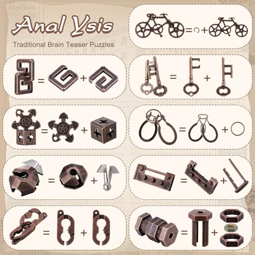 Wettarn 9 Pcs Metal Brain Teasers 3D Steel Puzzle Set, Elegant Style - style: Elegant Style