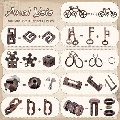 Wettarn 9 Pcs Metal Brain Teasers 3D Steel Puzzle Set, Elegant Style - style: Elegant Style