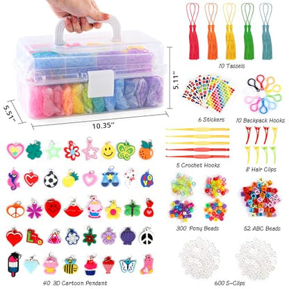 INSCRAFT 17500+ Rubber Loom Bands with 3 Layer Transparent Container, 28 Colors, 600 S-Clips, 352 Beads, 40 Cartoon Pendant, Bracelet Making Refill Kit for Kids - color: Transparent