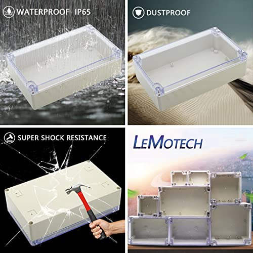 LeMotech ABS Plastic Junction Box Dustproof Waterproof IP65 Electrical Enclosure Box Universal Project Enclosure Grey with PC Transparent Clear Cover 8 x 4.7 x 2.2 inch（200 x120 x56 mm） - size: 8" X 4.7" X 2.2"