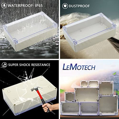 LeMotech ABS Plastic Junction Box Dustproof Waterproof IP65 Electrical Enclosure Box Universal Project Enclosure Grey with PC Transparent Clear Cover 8 x 4.7 x 2.2 inch（200 x120 x56 mm） - size: 8" X 4.7" X 2.2"