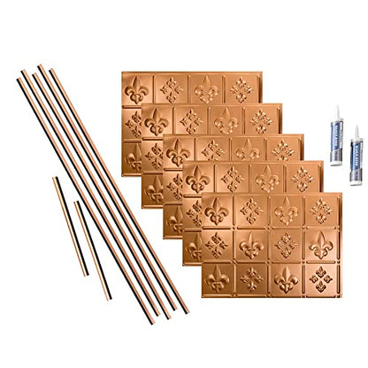 FASÄDE Fleur-de-lis Decorative Vinyl Backsplash 15 sq ft Kit in Polished Copper - color: Polished Copper