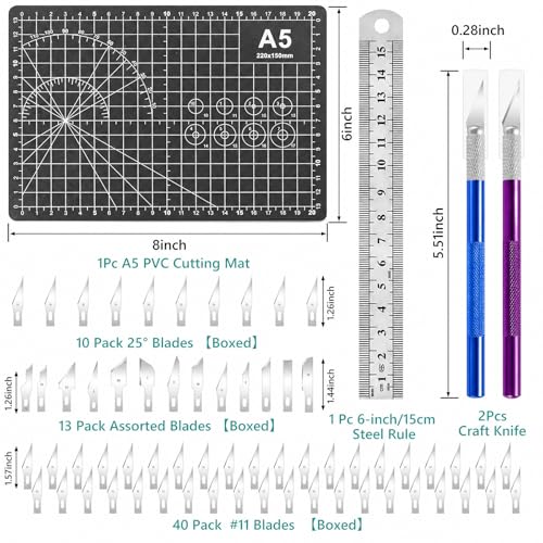 Precision hobby knife set, Craft Knife Blades Angles Steel Ruler - color: Black
