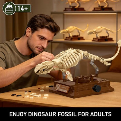 HIGH GODO Dinosaur Fossils Building Set with Display Base, Mosasaurus Dinosaur Fossil Building Block Set, Skeleton Model Set for Home Decor, Ideal Gift for Fossil Lovers Teens Adult 14+ (191PCS) - style: Mosasaurus Dinosaur Fossil