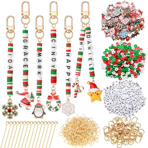 Tondiamo 2823 Pcs Christmas Bead Keychain DIY Craft Making Kit Christmas Key Ring Charms Letters Beads String for Xmas Gift Jewelry Key Ring Backpack Accessories - style: Modern, Traditional