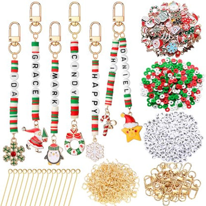 Tondiamo 2823 Pcs Christmas Bead Keychain DIY Craft Making Kit Christmas Key Ring Charms Letters Beads String for Xmas Gift Jewelry Key Ring Backpack Accessories - style: Modern, Traditional