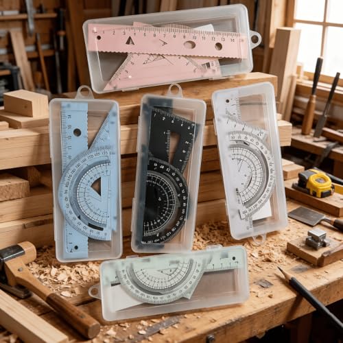 Multifunctional Geometric Ruler Set Protractor Triangle Straight Ruler Hand Measurement Drawing Tools with Storage Box for School Carpentry (Green-1pc) - color: Green-1pc