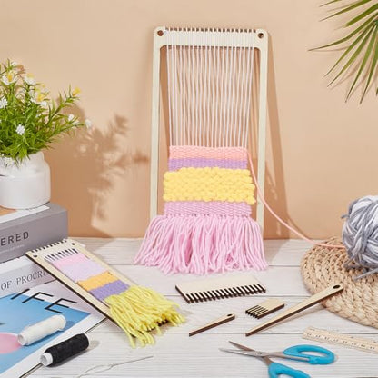 NBEADS 6Pcs Wood Weaving Loom Kit, Bookmark Loom with Weaving Comb and Crochet Needle, Perfect for Adult Beginners and Weaving Lovers
