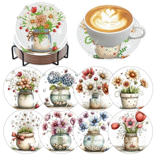 8 PCS Diamond Art Coasters Kit for Adults, Flower Diamond Painting Coasters - color: Flower-4