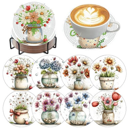 8 PCS Diamond Art Coasters Kit for Adults, Flower Diamond Painting Coasters - color: Flower-4