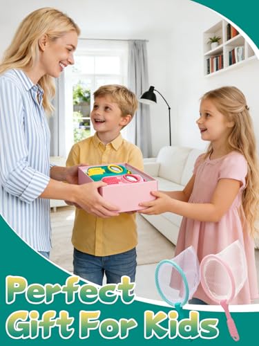 2 Sets Bug Catcher for Kids, Bug Catching Kit Gifts with Butterfly Net Toys - color: Blue + Pink