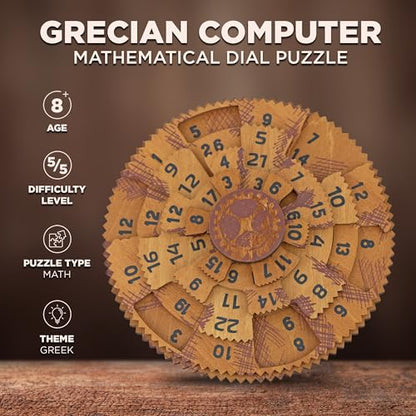 Project Genius Grecian Computer Mechanical Math Puzzle, Wooden Brainteaser Gift for History Buffs and Smart Kids, Teens, and Adults - True Genius Series Inspired by The Ancient Antikythera Mechanism