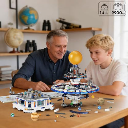 Rotating Solar System Building Set with LED Lights, 2900 PCS Collector's STEM Model Kit, 8 Orbiting Planets & Glowing Sun – Educational Gift for Adults, Kids 8+, Astronomy Enthusiasts - color: Yellow