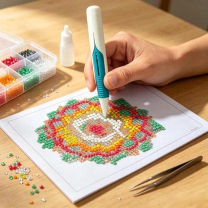 Automatic Diamond Painting Bead Dispenser for 2.8mm Round Drills, No Wax Needed Art Pen, Ergonomic Diamond Painting Pen for Tools and Diamond Art Accessories Set - color: White