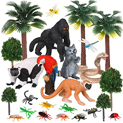 Jexine 25 Pack Rainforest Animals Figures Tropical Diorama Kit Kids