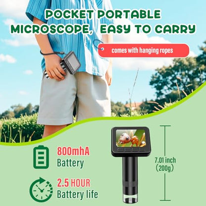 IMICHI Microscope for Kids 50X-1000X Magnification- 2 inch IPS HD Screen, 32GB storage Card, 1080P Video, 2-Hour Battery Life, Easy Carry, Slides Included - Perfect Science Kit Gift for Kids Ages 8-12 - color: Black