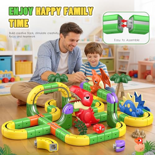 Upgrade Magnetic Train Set: 188PCS 3D Infinity Racer Electric Train Set for Kids Flexible Cube Track Anti-Gravity Dinosaur Train Toys Gifts for 3 4 5 6 7 8-12 Year Old Boys Girls - size: Deluxe Set(188PCS)
