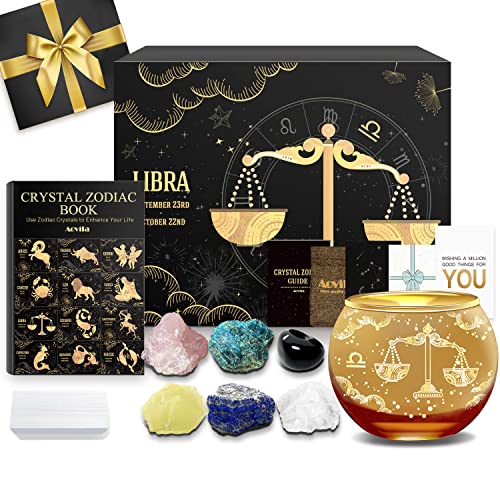Aovila Libra Birthday Gifts for Women - Libra Candle Holder Crystals Birthstones Gifts Box Set - Zodiac Gifts Astrology Horoscope Gifts Birthday Gifts for Her Mother Sister Best Friends - color: Libra With Candle Holder
