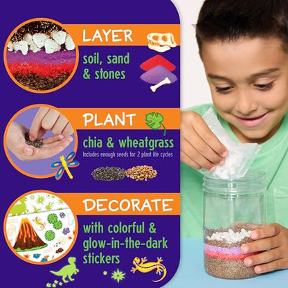 Creativity for Kids Grow N Glow Dinosaur Terrarium Kit | Create, Plant & Grow a DIY Terrarium Kit with Glow-in-the-Dark Stickers & Dino Toys | Screen Free Fun All Summer Long & STEM Kit (Ages 6+)