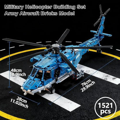 Powered Military Helicopter Building Blocks Set for Boys, Teens & Adults - color: Blue Auto