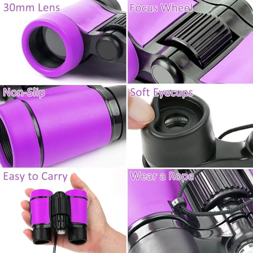 Scotamalone Kids Binoculars Shock Proof Toy Binoculars Set for Age 3-12 Years Old Boys Girls Bird Watching Educational Learning Hunting Hiking Birthday Presents - color: purple, size: one pc
