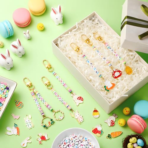 Tondiamo 2823 Pcs Easter Charms for Jewelry Making Easter Bead Keychain DIY Craft Making Kit Key Ring Charms Letters Beads String for Gift Jewelry Key Ring Backpack Accessories - style: Easter